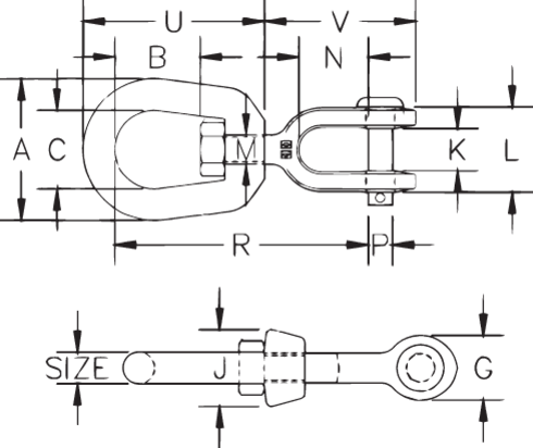 Crosby G-403 Jaw End Swivel measurements