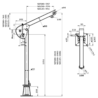 Gebuwin Hijsdavit  SD 125-500 kg | draagbaar 