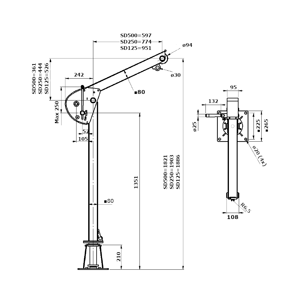 Gebuwin Hijsdavit  SD 125-500 kg | draagbaar 