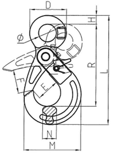 Eye Self-locking Hook POWERTEX SL drawing