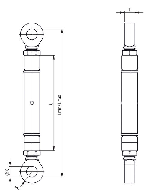 Drawing of the turnbuckles TR Series Stud Eye-Stud Eye