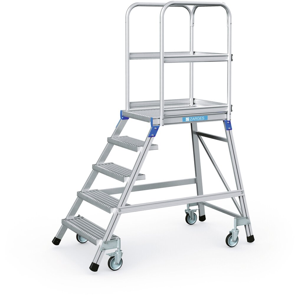 Mobile work platform, one side access, steel open grid treads and platform